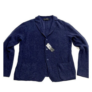 THE MENS STORE Navy Melange Wool Blend Cardigan Sweater M Medium The Mens Store
